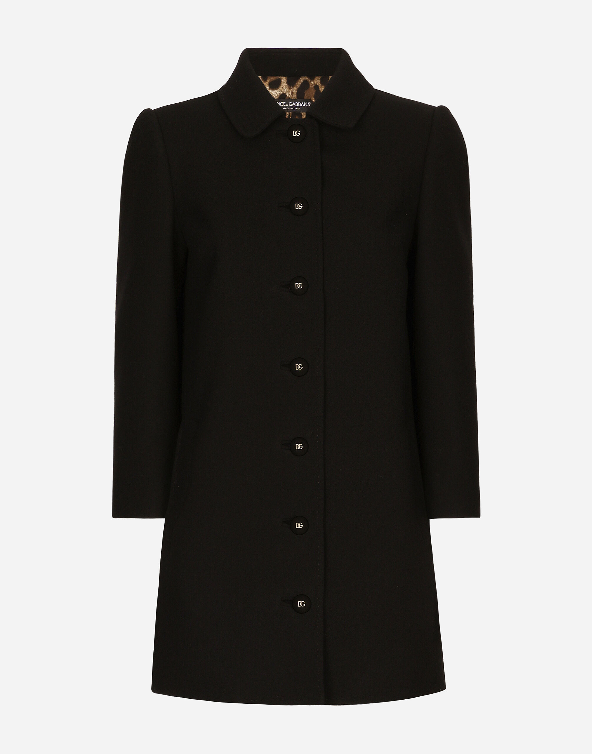 Dolce & Gabbana Kurzer Mantel aus Wolle in Leinwandbindung Drucken F0AH2THI1BD
