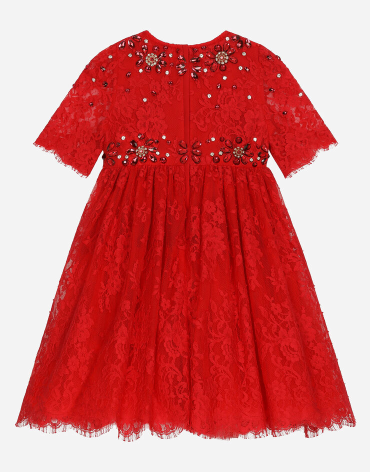 Dolce & Gabbana Платье из кружева шантильи с отделкой камнями красный L53DQ9G7K3M