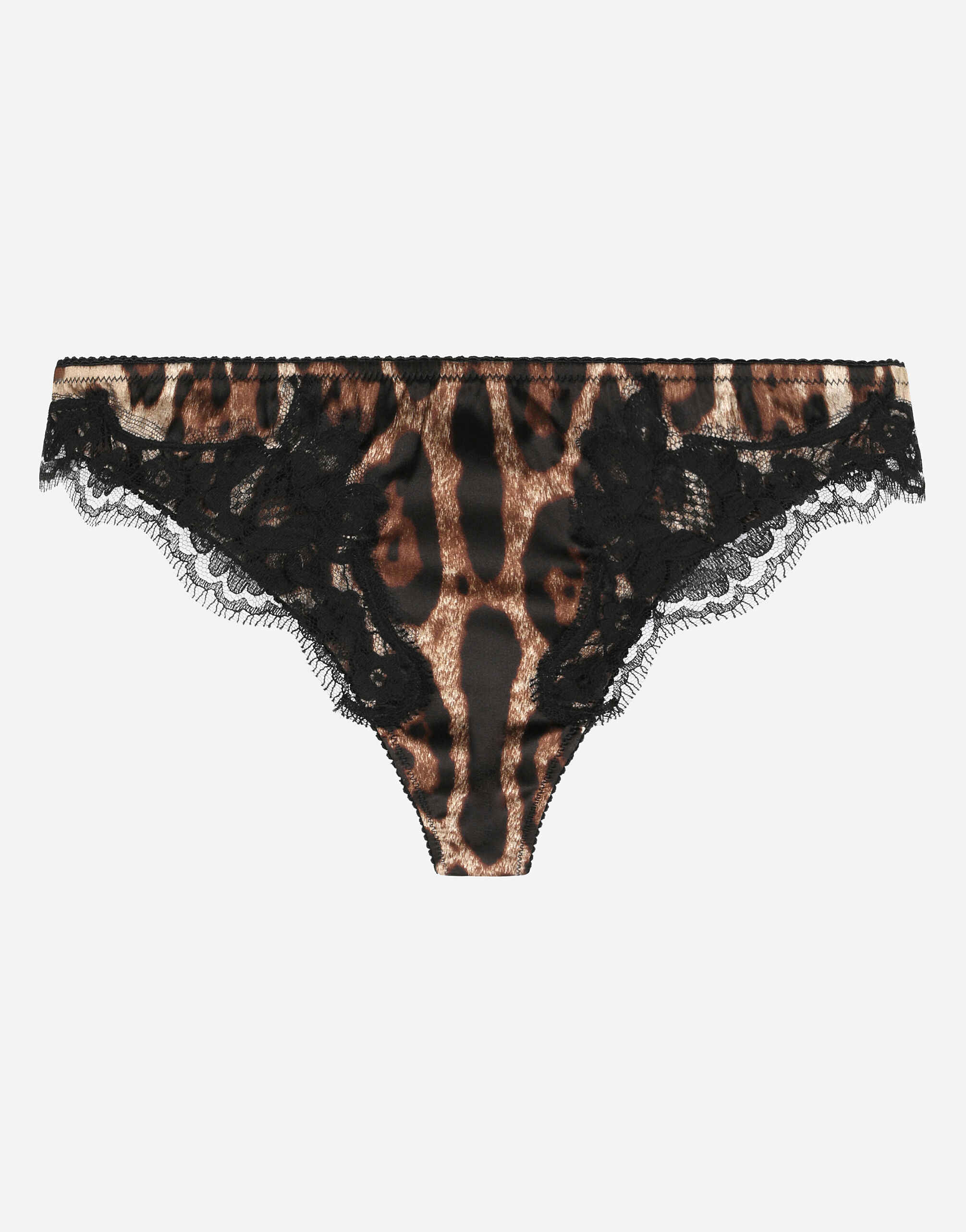 ${brand} Tanga in raso stampa leopardo con pizzo ${colorDescription} ${masterID}