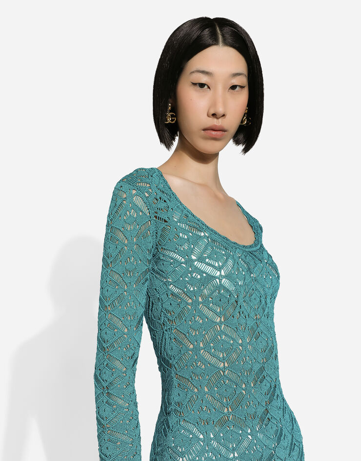 Dolce & Gabbana Crochet calf-length dress Blue FXS06TJFMBZ