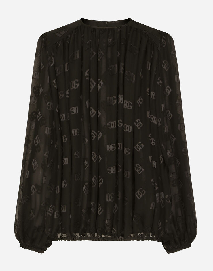 Dolce & Gabbana Блузка из атласа деворе со сплошным узором DG черный F761RTFJTBR
