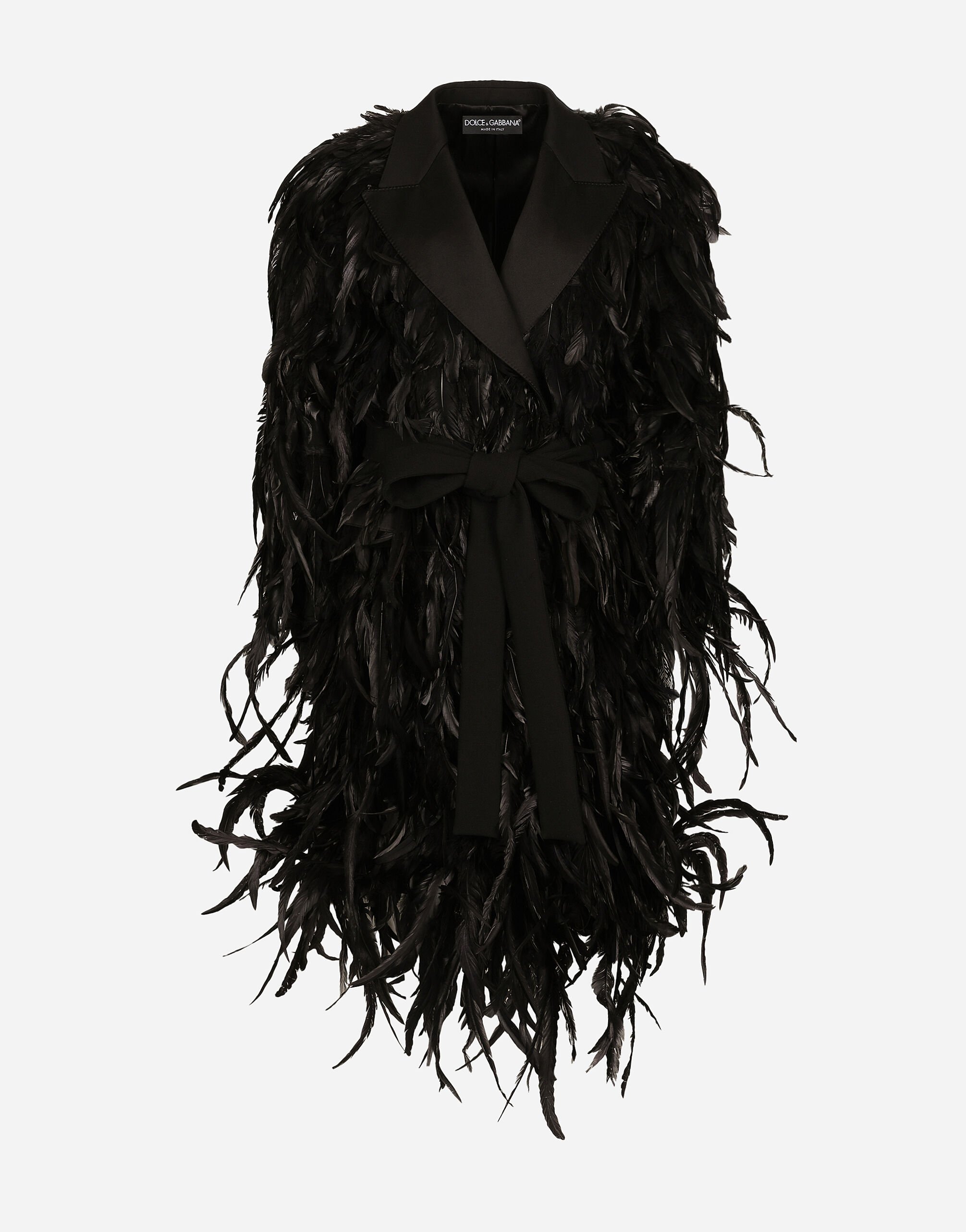 ${brand} Wool gabardine coat with all-over rooster feather embellishment ${colorDescription} ${masterID}