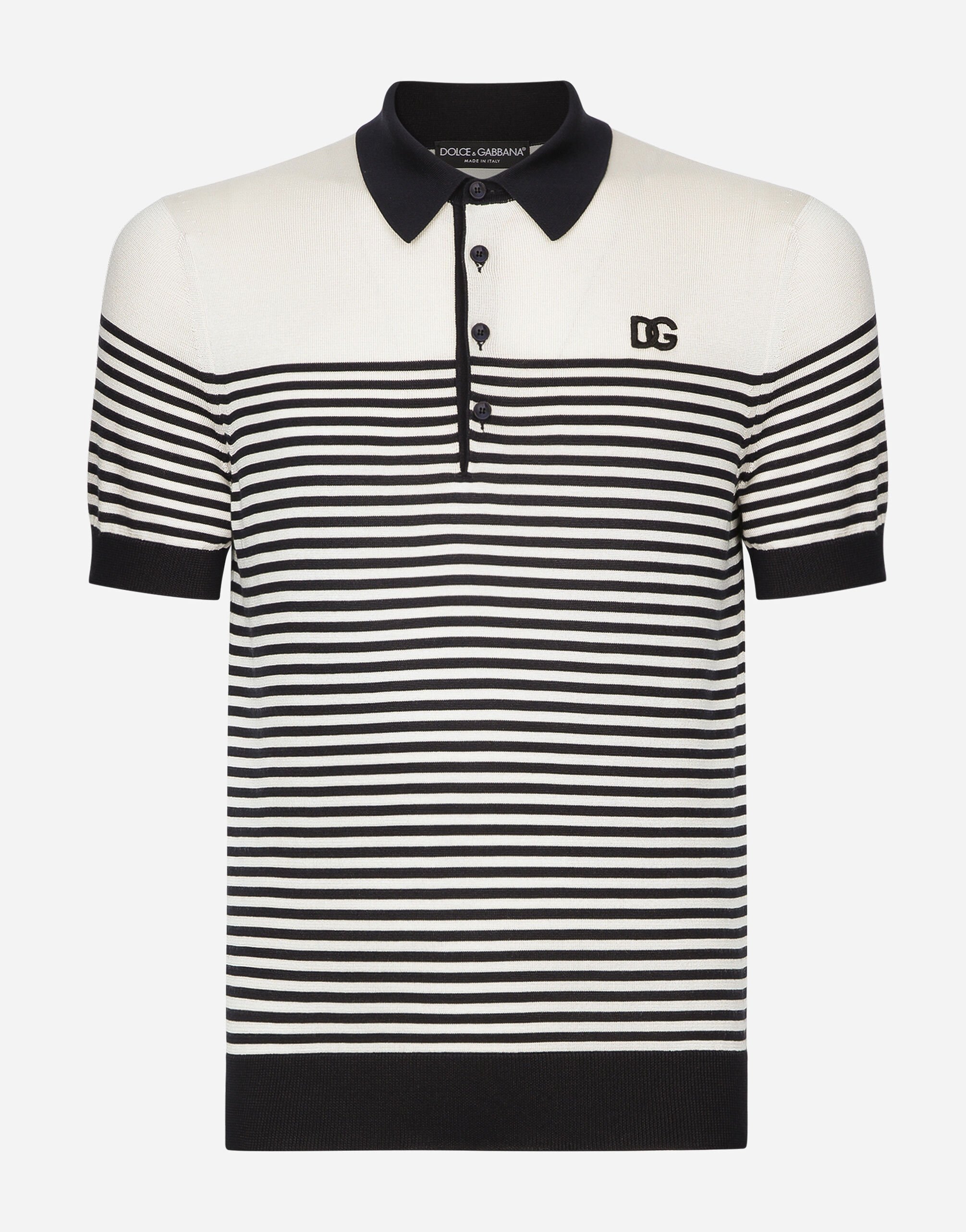 ${brand} Striped silk polo-shirt with DG patch ${colorDescription} ${masterID}