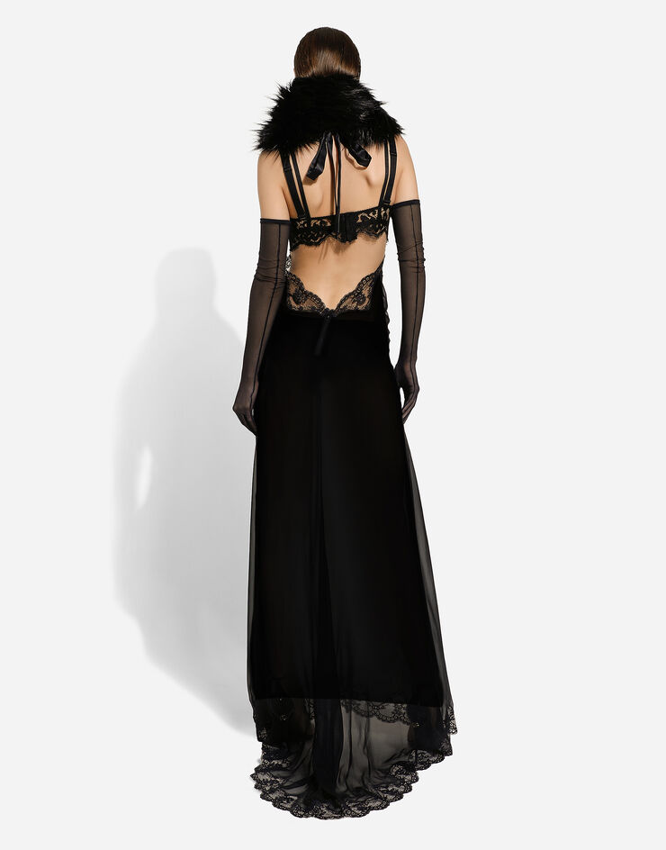 Dolce&Gabbana® for silk Black body with US Long | in chiffon lace dress