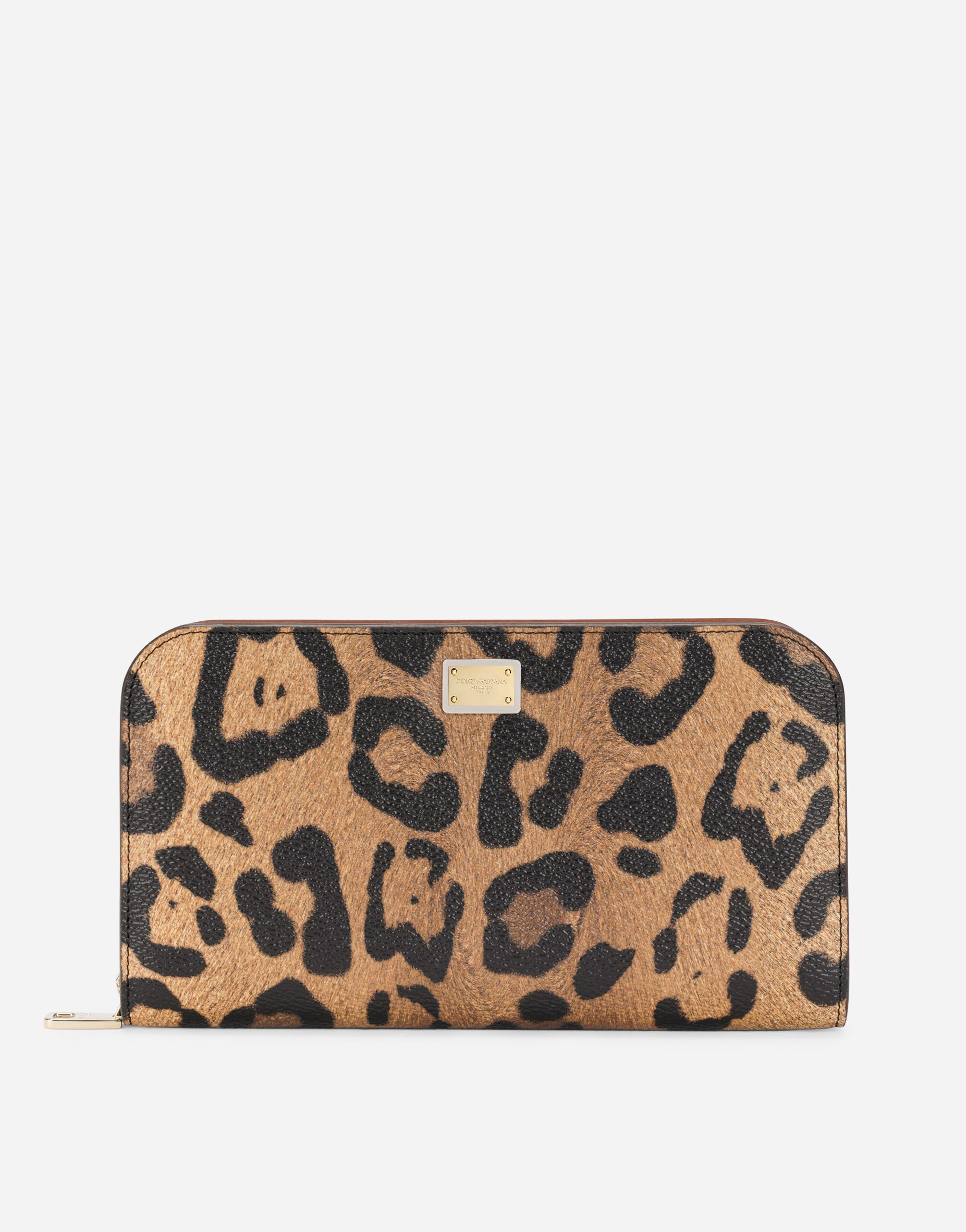 Dolce & Gabbana Portefeuille à contour zippé en crespo à imprimé léopard avec plaquette à logo Imprimé Animalier BE1446AM568