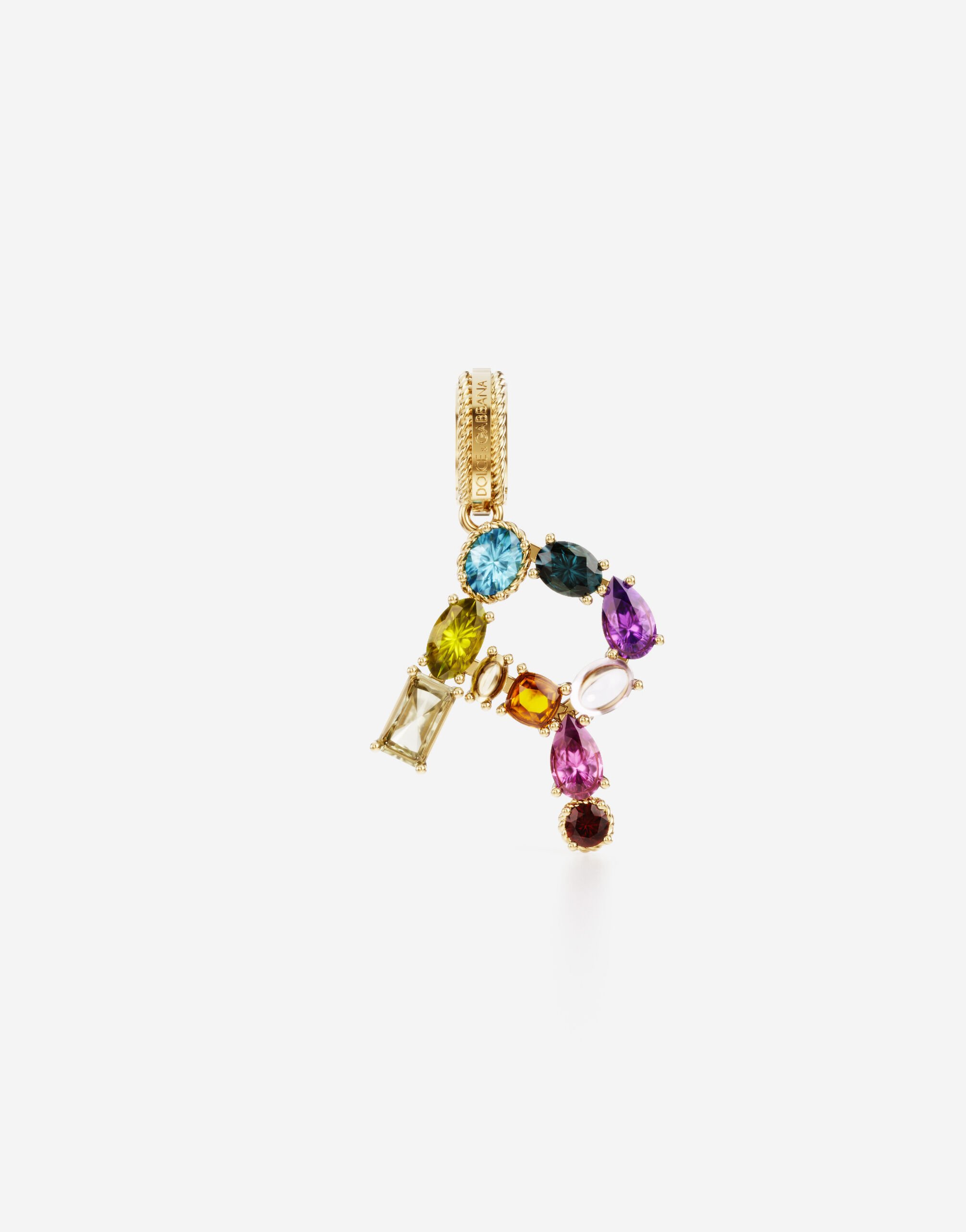 Dolce & Gabbana Rainbow alphabet R 18 kt yellow gold charm with multicolor fine gems Gold WANR2GWMIXB