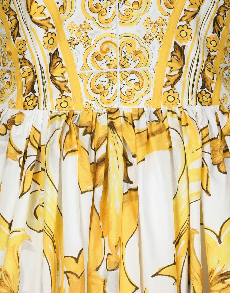 Dolce & Gabbana Robe bustier mi-longue en popeline de coton à imprimé majoliques Imprimé F6AEITHH5A1