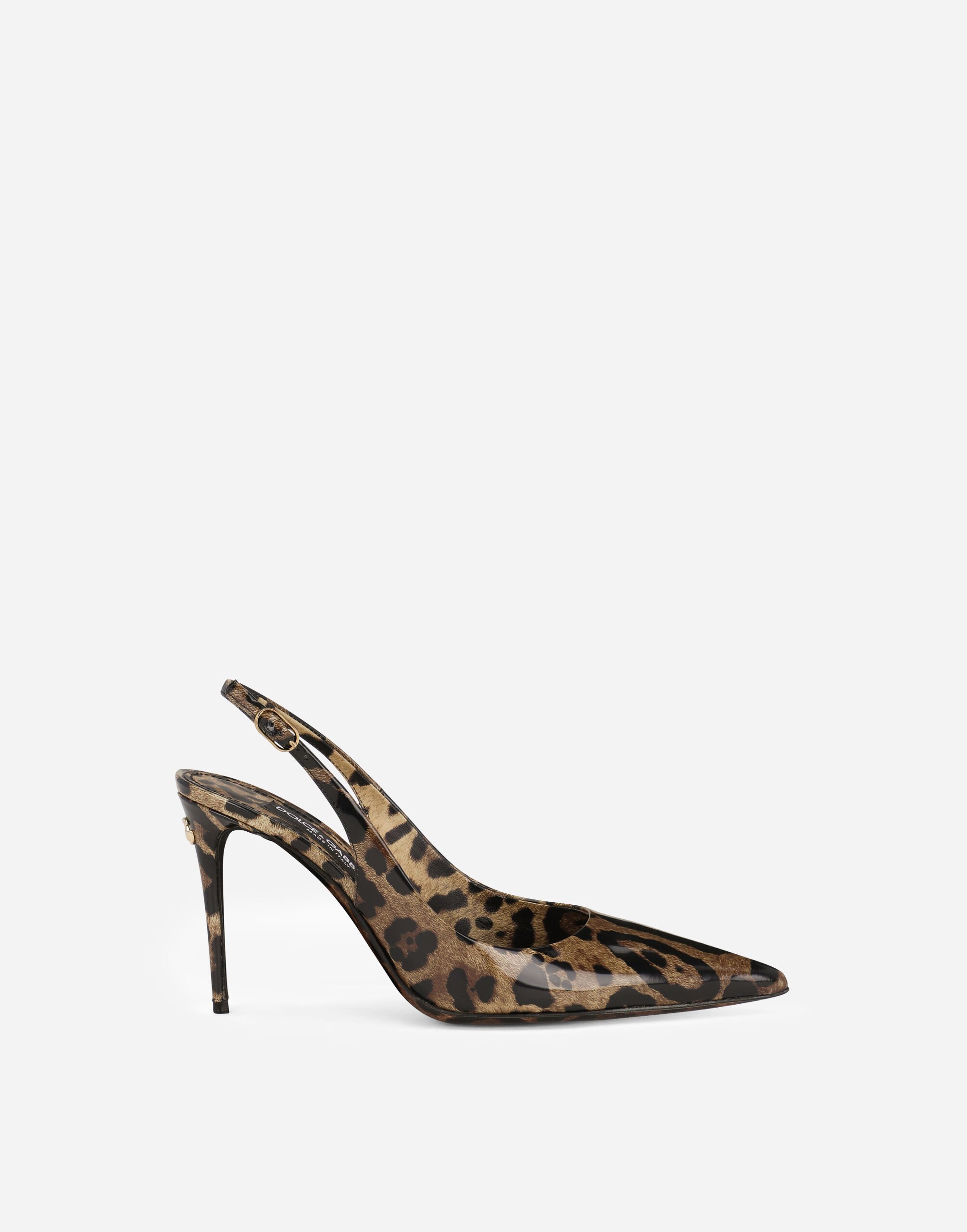 ${brand} KIM DOLCE&GABBANA Slingbacks en cuir de veau brillant à imprimé léopard ${colorDescription} ${masterID}