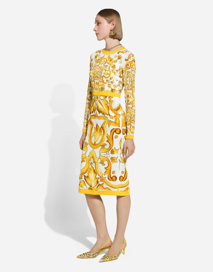 Dolce & Gabbana 마욜리카 프린트 샤르뫼즈 미드카프 시스 드레스 인쇄 F6ZJ7THPABK