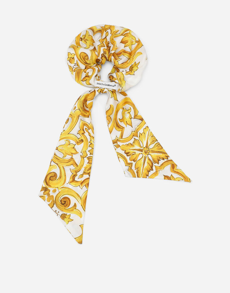 Dolce & Gabbana Scrunchie aus Popeline mit gelbem Majolika-Print Drucken LB7A22HI1T5