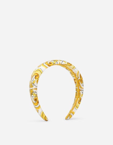 Dolce & Gabbana Twill hairband with yellow majolica print Print L53DW3FI5JY