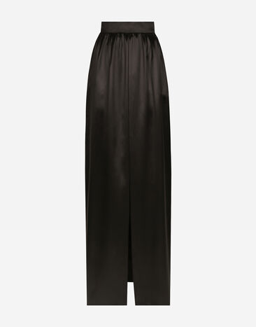 ${brand} Long silk satin skirt with slit ${colorDescription} ${masterID}