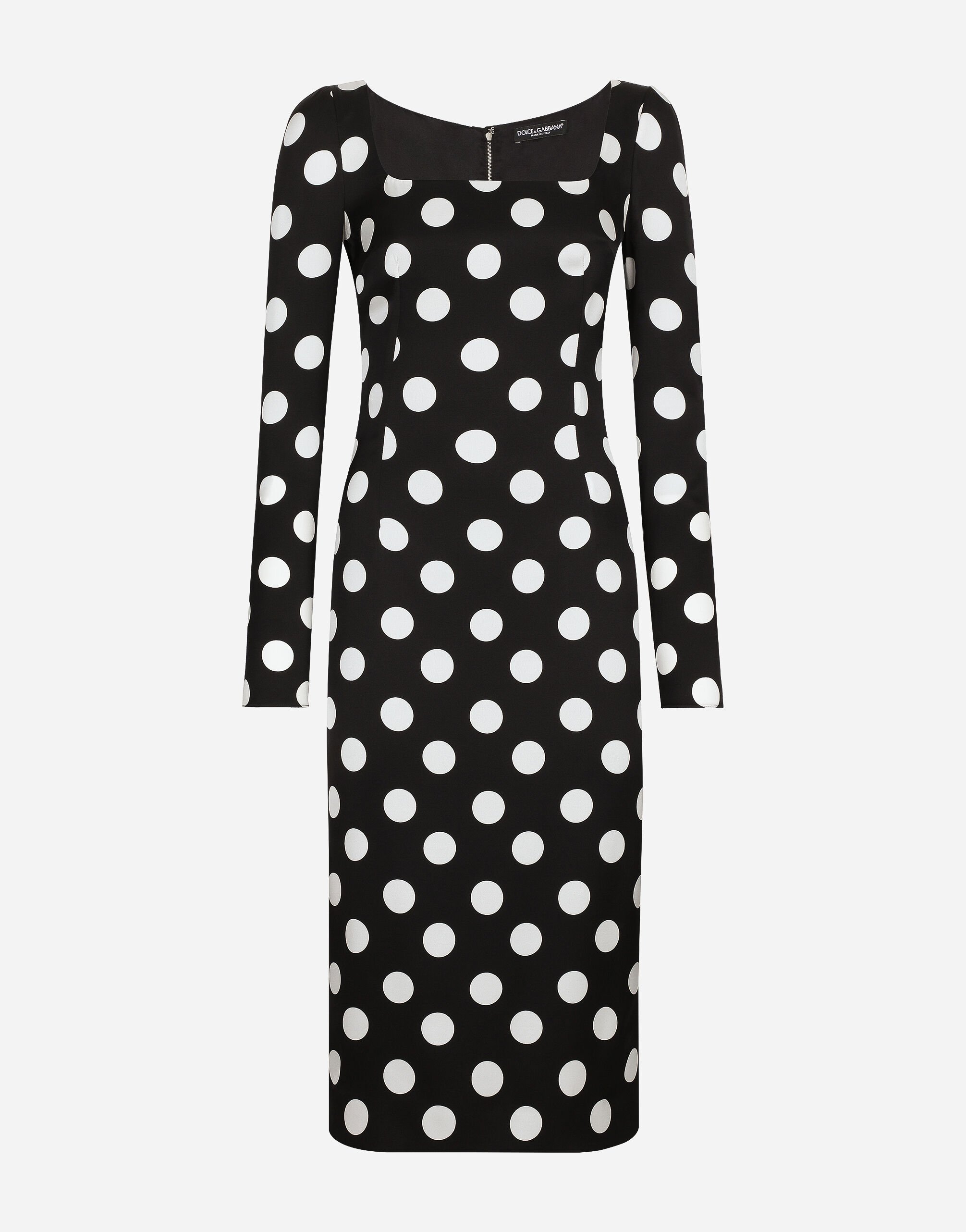 ${brand} Charmeuse sheath dress with macro polka-dot print ${colorDescription} ${masterID}