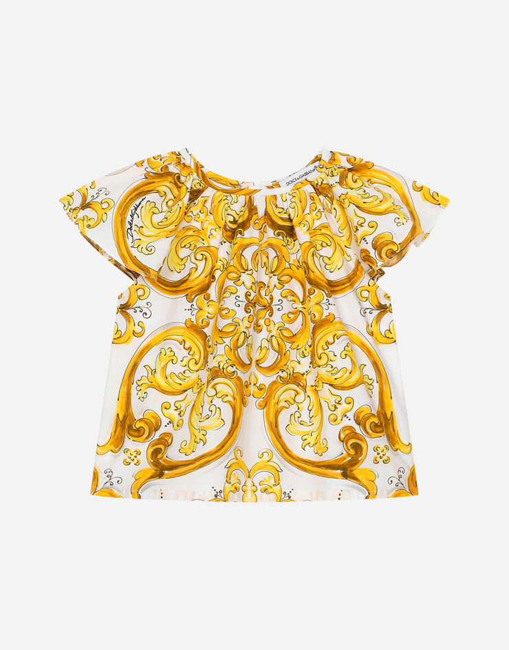 Dolce & Gabbana Blouse en popeline à imprimé majoliques jaunes Imprimé L26S16FI5JU