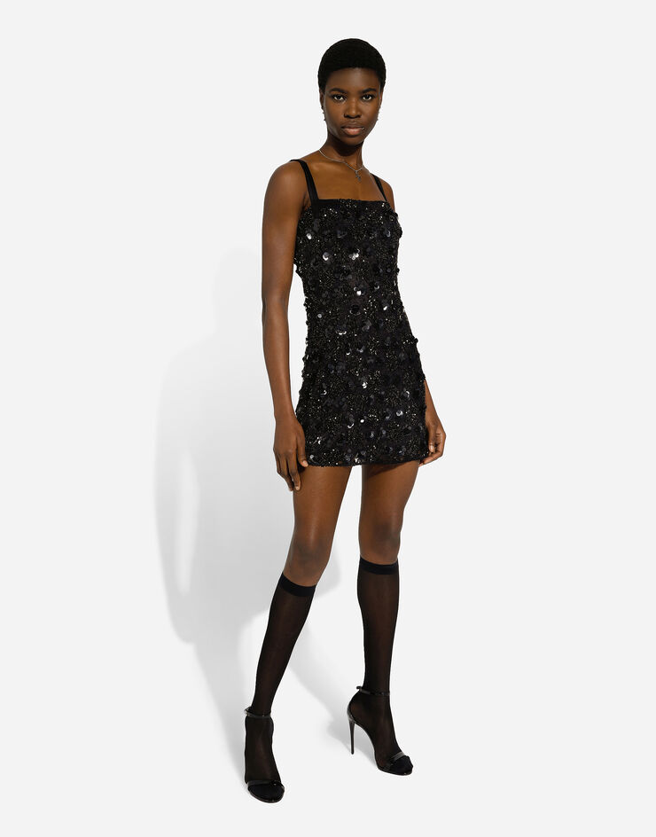 Dolce & Gabbana Short dress with sequin embellishment Black F6JMMTILMA0