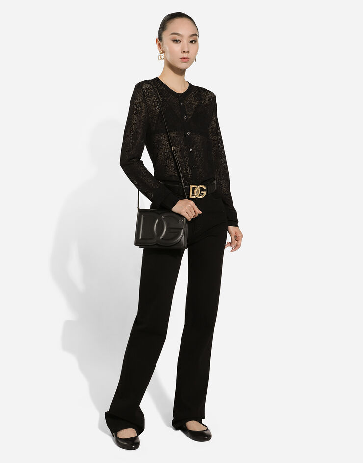 Dolce & Gabbana حقيبة كروس بودي DG Logo Bag من جلد عجل أسود BB7287AW576