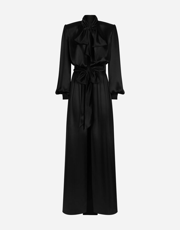 Dolce & Gabbana Long silk satin dress with front slit Black F6JNSTFU1NU