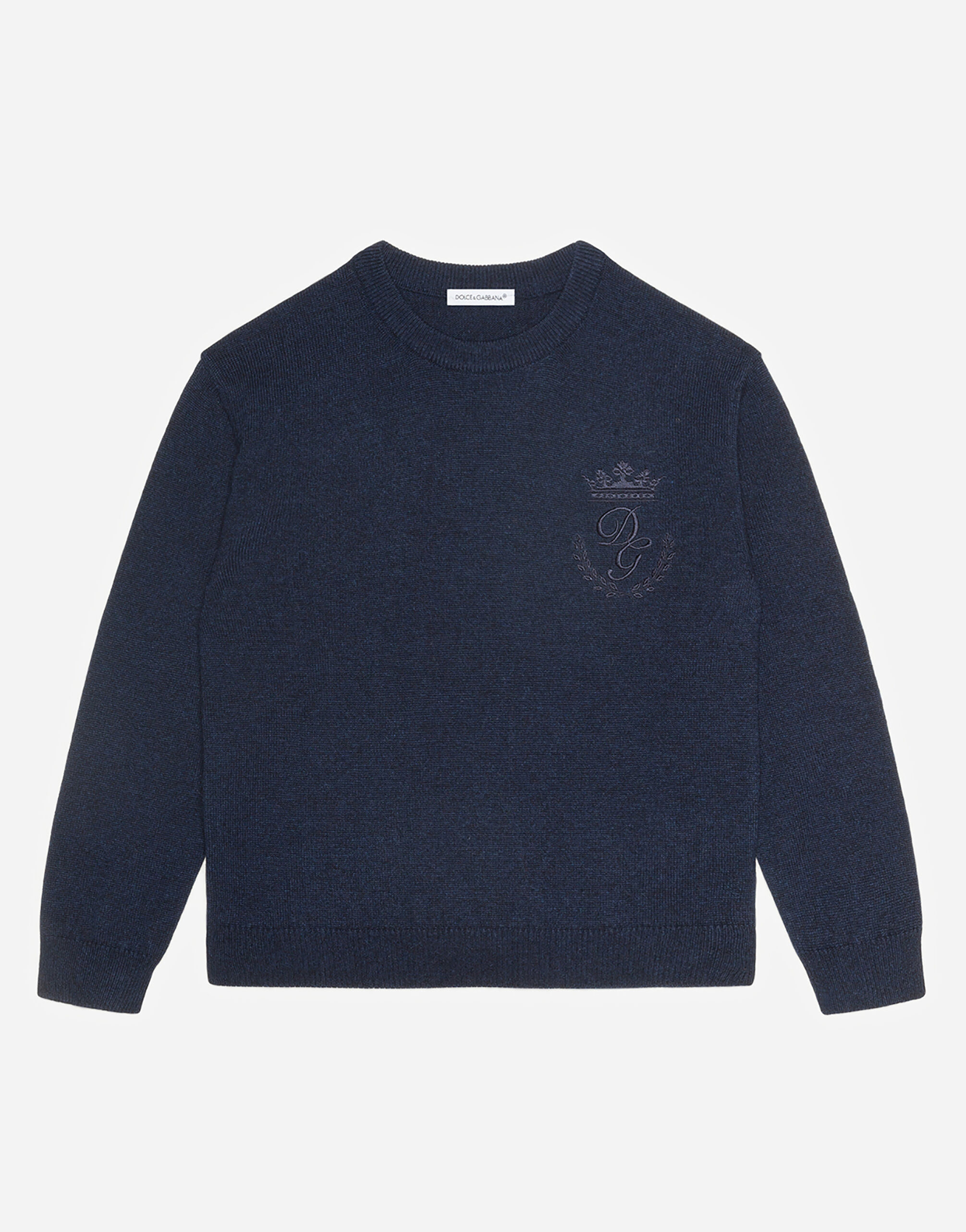 Crew neck cashmere sweater with heritage embroidery