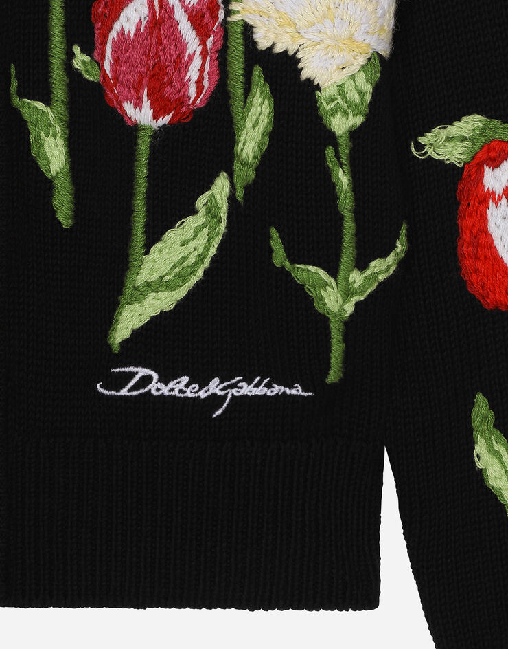 Dolce & Gabbana Cardigan in maglia con tulipani e logo Dolce&Gabbana Blu L5KWL2JBCDT