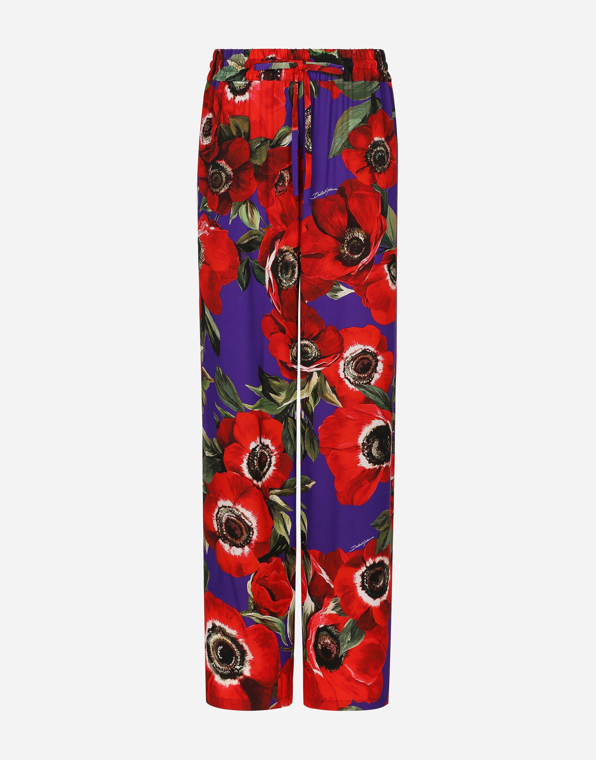 Dolce & Gabbana Flared charmeuse pants with anemone print Print FTC4TTHI1TK