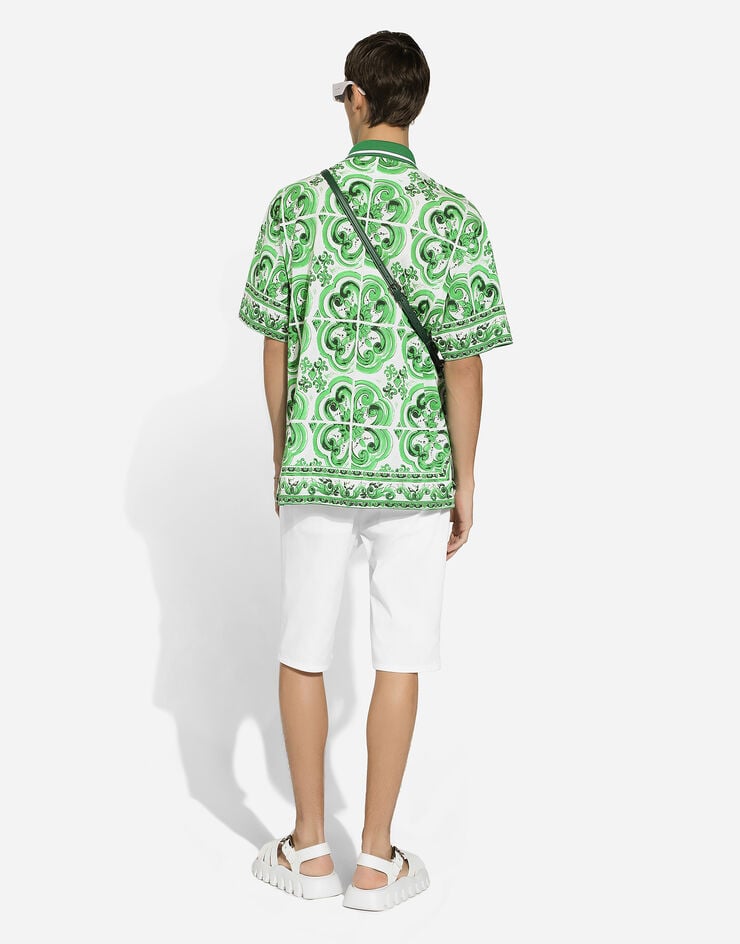Dolce & Gabbana Cotton polo-shirt with majolica print Print G8RV9TII7CZ