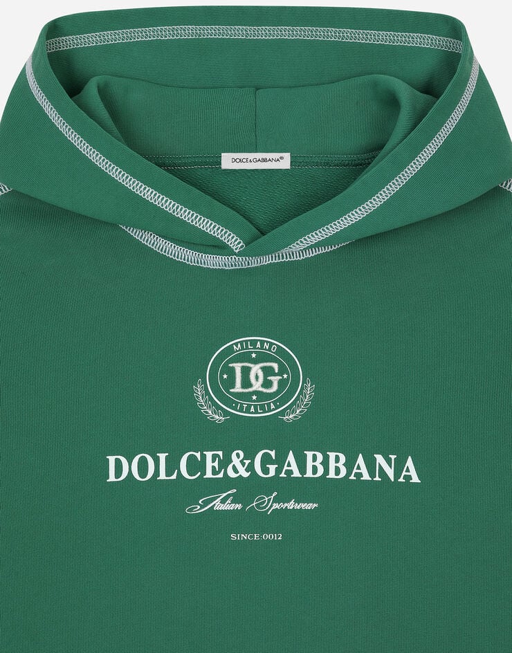 Dolce & Gabbana Felpa con cappuccio in jersey con cuciture a contrasto e logo Dolce&Gabbana Verde L4JWKIG7NVV