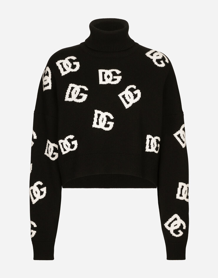 Dolce & Gabbana Rollkragenpullover aus Wolle mit DG-Intarsienlogo Mehrfarbig FXW11TJCVYX