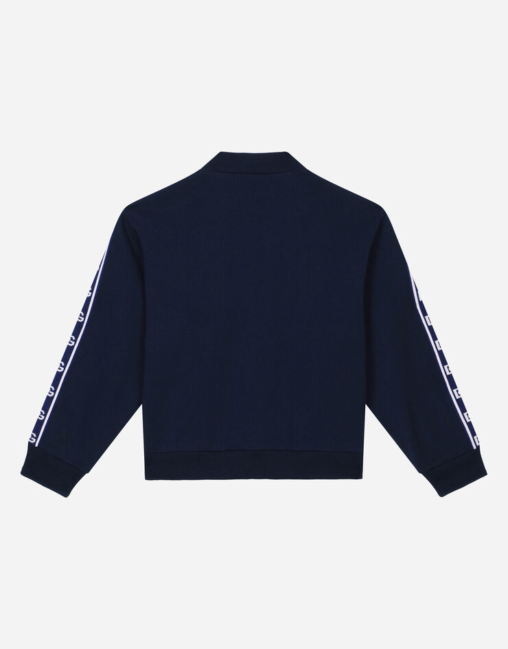 DolceGabbanaSpa Zip-up jersey sweatshirt with logo side bands Blue L4JWIHG7JT7