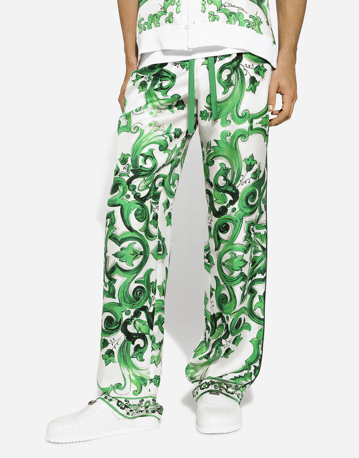 Dolce & Gabbana Pantalon de jogging en sergé de soie à imprimé majoliques Imprimé GVRMATHI1SV