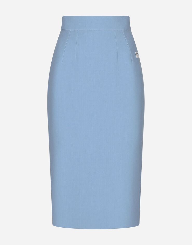 Dolce & Gabbana Calf-length wool crêpe pencil skirt with DG logo Azure F4CJGTFU2L8