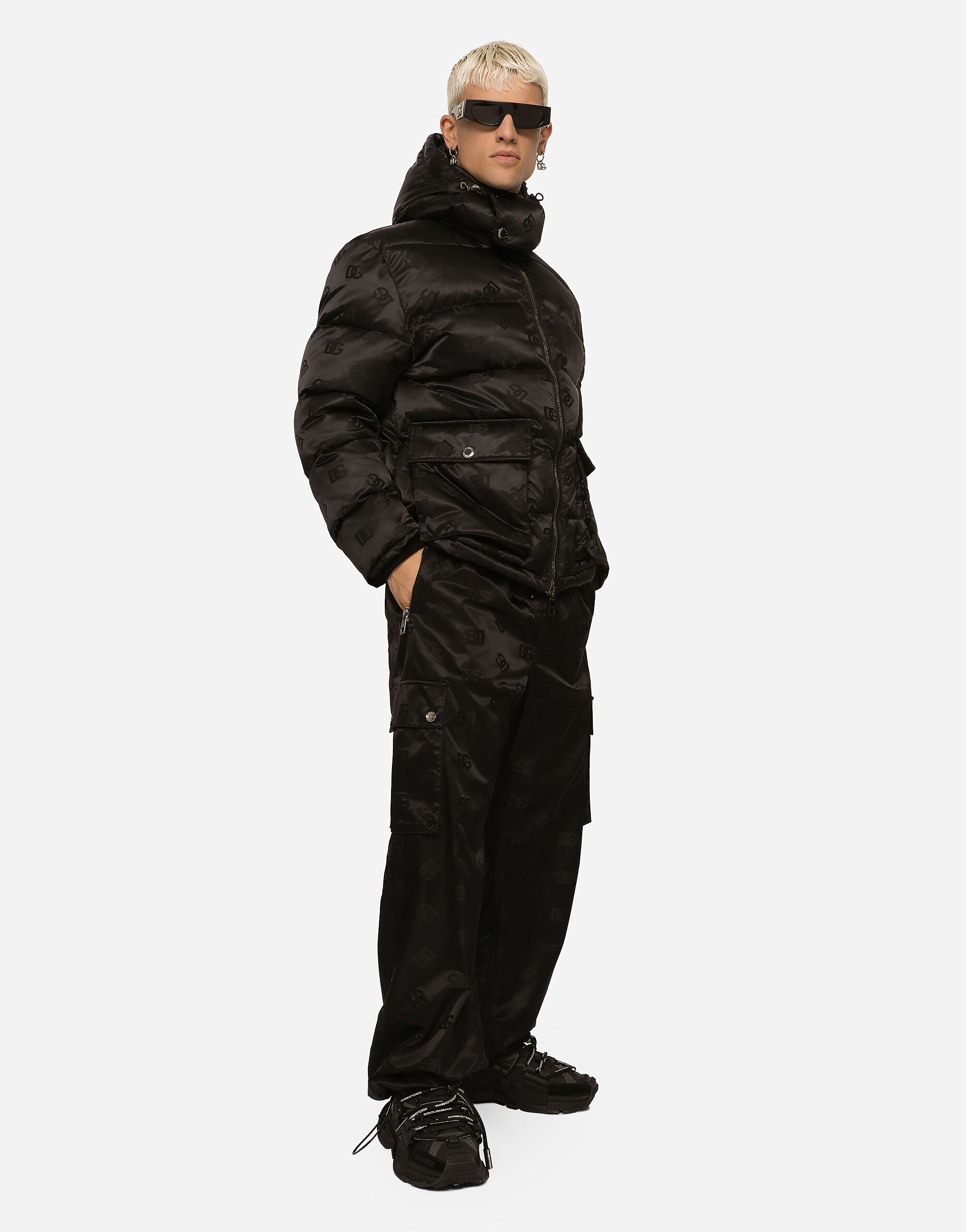 Dolce & Gabbana DG satin jacquard jacket with hood male Black