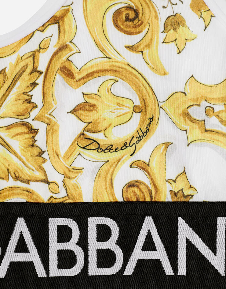 Dolce & Gabbana Top de punto técnico con estampado Maiolica con logotipo en cinta elástica Imprima F777YTFPG7B