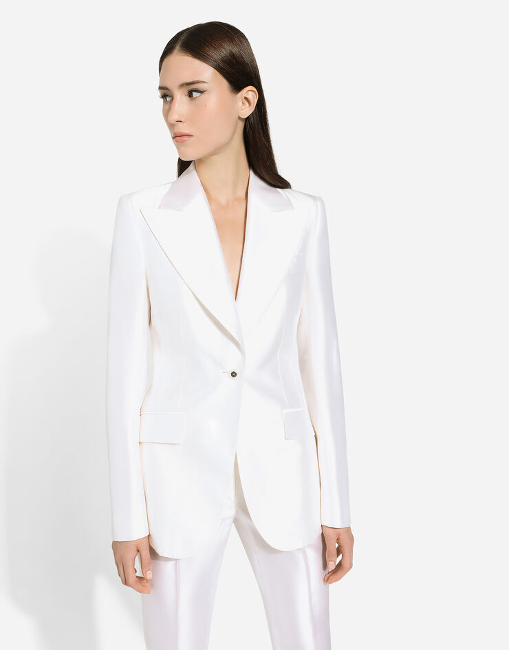 Dolce & Gabbana Single-breasted Mikado silk Turlington jacket Blanco F29UCTFU1L6