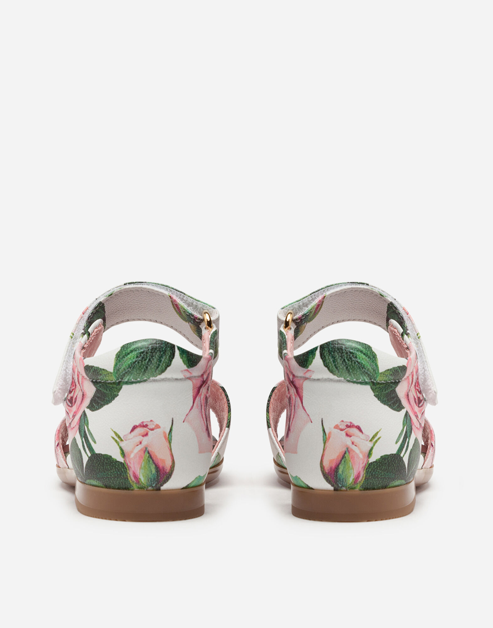 ANKLE STRAP SANDALS IN NAPPA LEATHER WITH TROPICAL ROSE PRINT