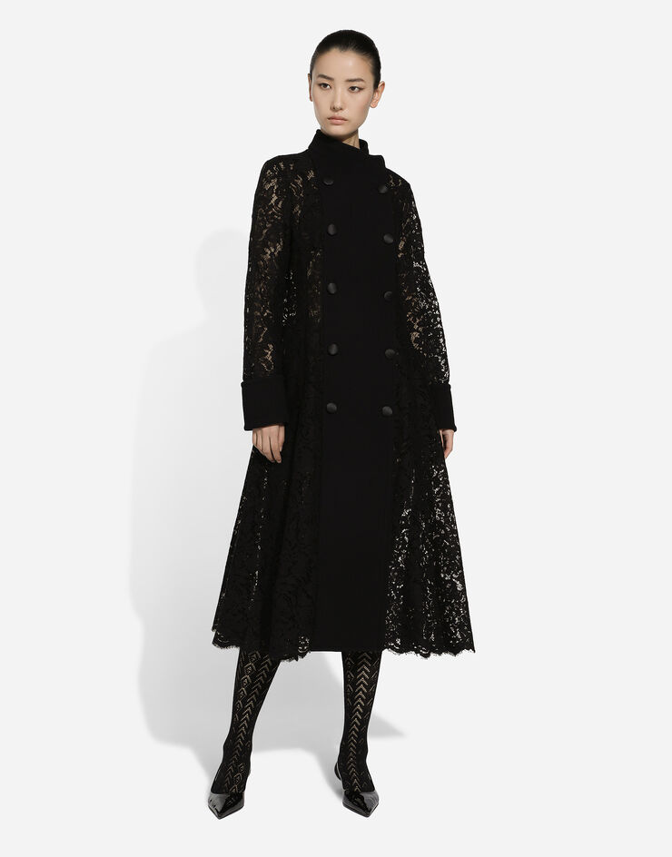 Dolce & Gabbana Double-breasted cordonetto lace and wool crêpe coat Black F0E1UTHLMTB