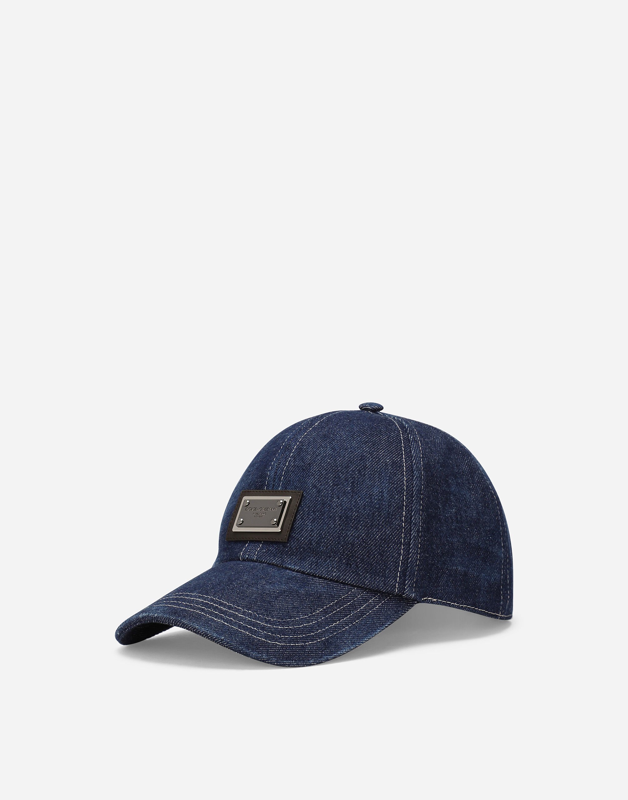 ${brand} Baseballkappe aus Denim mit Logoplakette ${colorDescription} ${masterID}