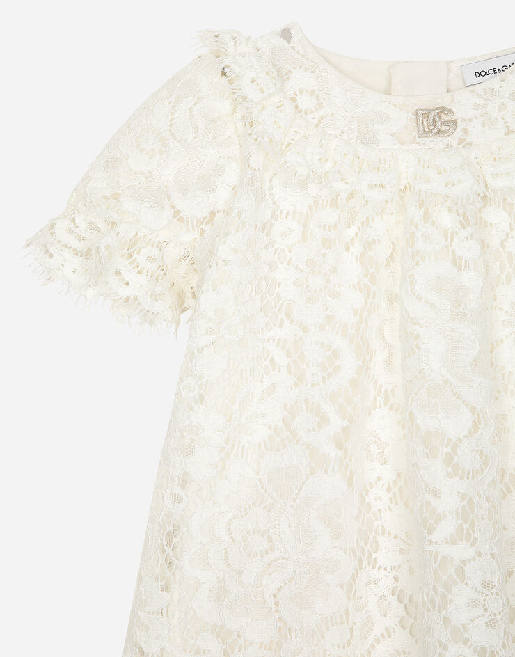 Dolce & Gabbana Kleid aus Spitze mit DG-Logo Weiss L23DZ9HLMEA