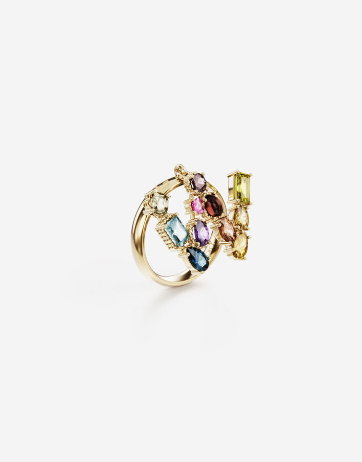 Dolce & Gabbana Rainbow alphabet W ring in yellow gold with multicolor fine gems OR WRMR1GWMIXW
