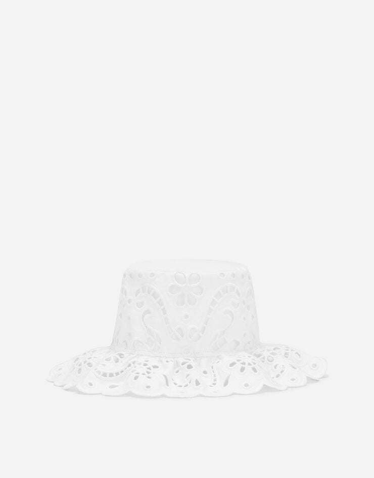 Dolce & Gabbana قبعة قطنية بتطريز إنجليزي أبيض FH655ZGDCK9