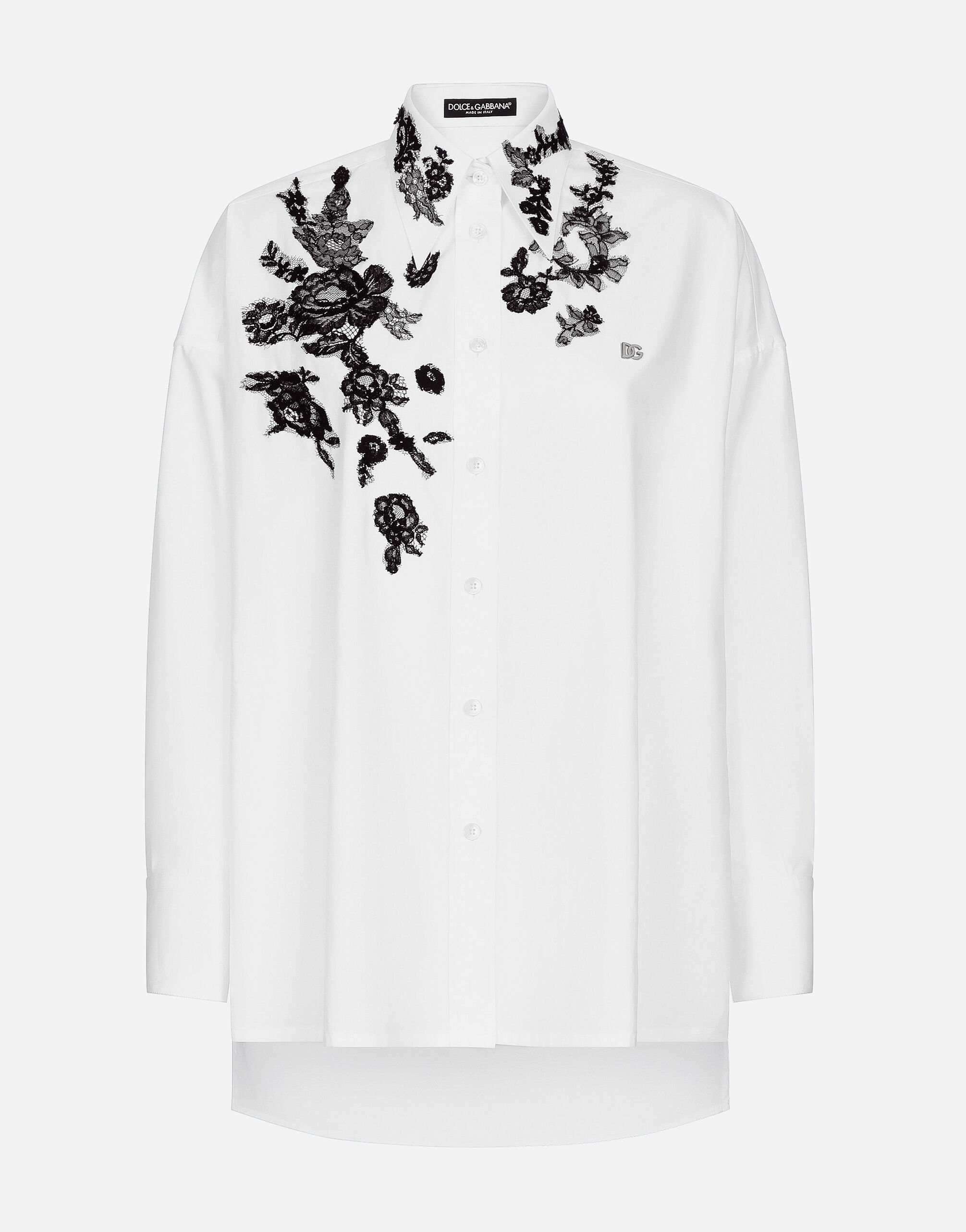 Dolce & Gabbana Camisa holgada de algodón con aplicaciones de encaje Blanco F5P62TGDB8O
