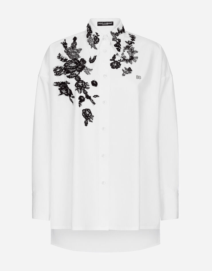 Dolce & Gabbana Chemise oversize en coton avec applications en dentelle Blanc F5P62TGDB8O
