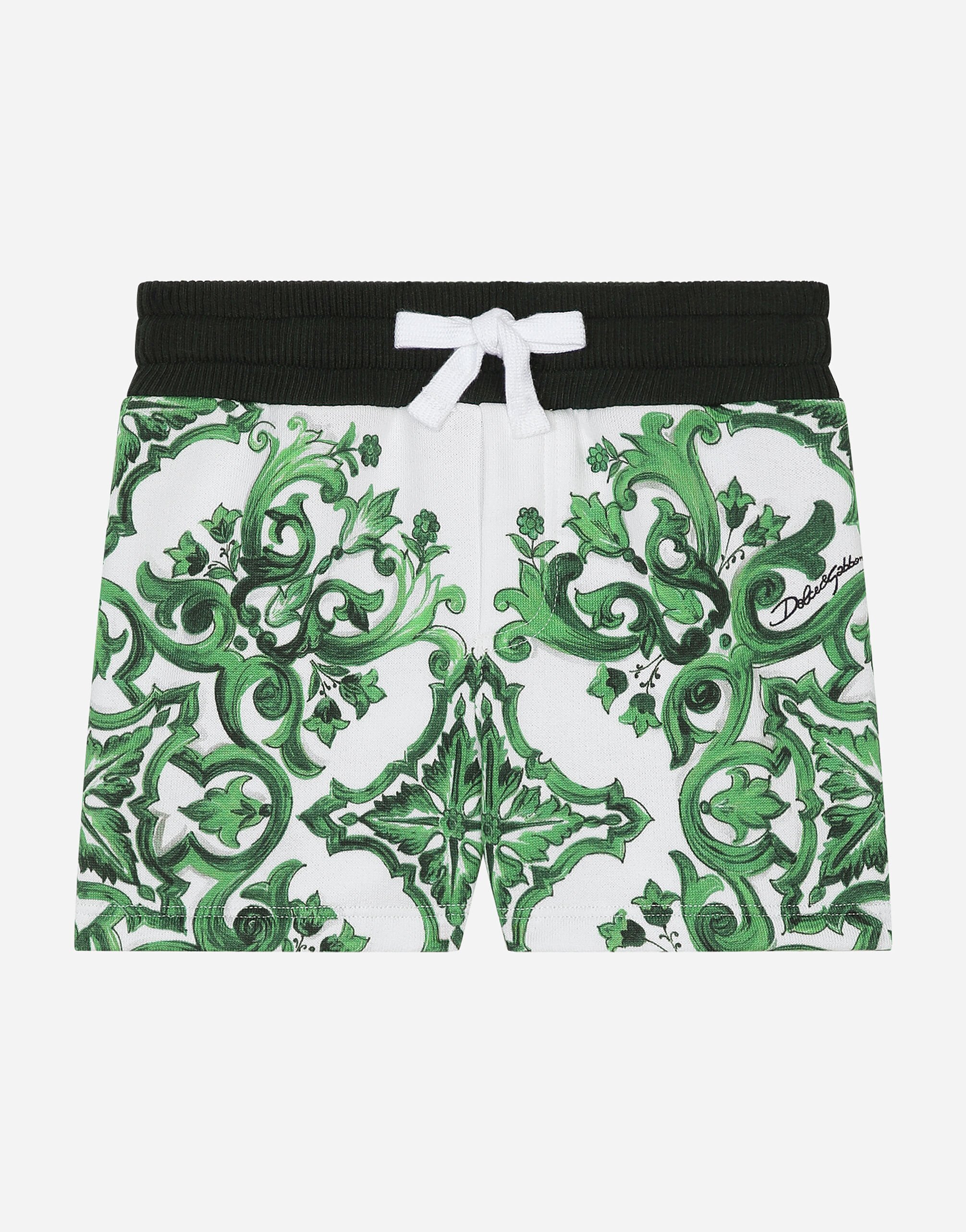${brand} Jersey shorts with green majolica print ${colorDescription} ${masterID}