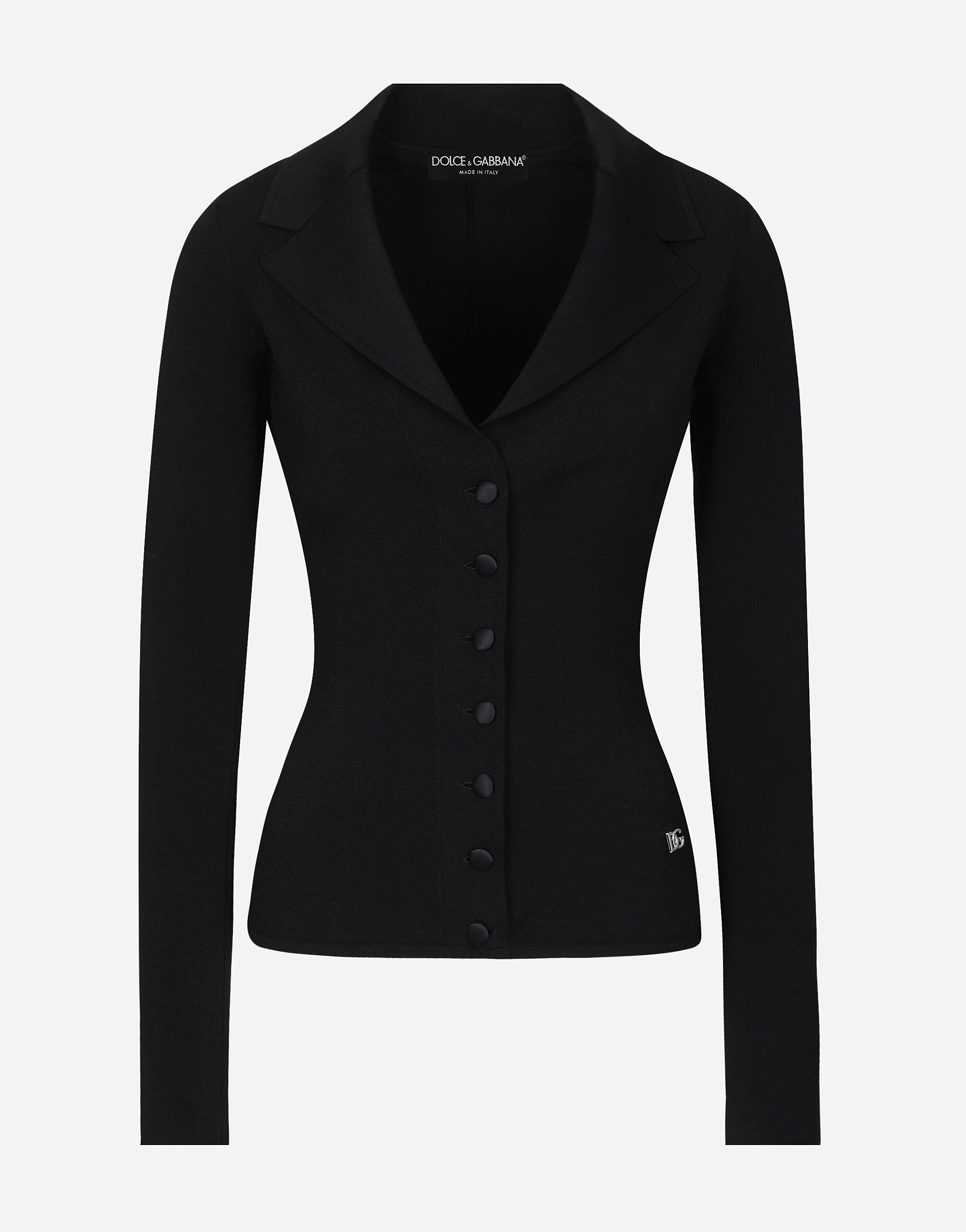 ${brand} Kurze Strickjacke aus Viskose-Stretch mit DG-Logo ${colorDescription} ${masterID}