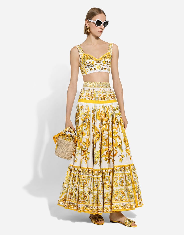 Dolce & Gabbana Long majolica-print poplin skirt with ruffles Print F4CX0THH5A5