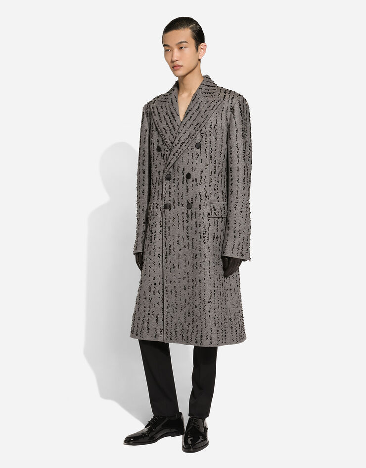 Dolce & Gabbana Double-breasted coat in pinstripe-effect embroidered baize Multicolor G048VZGI578