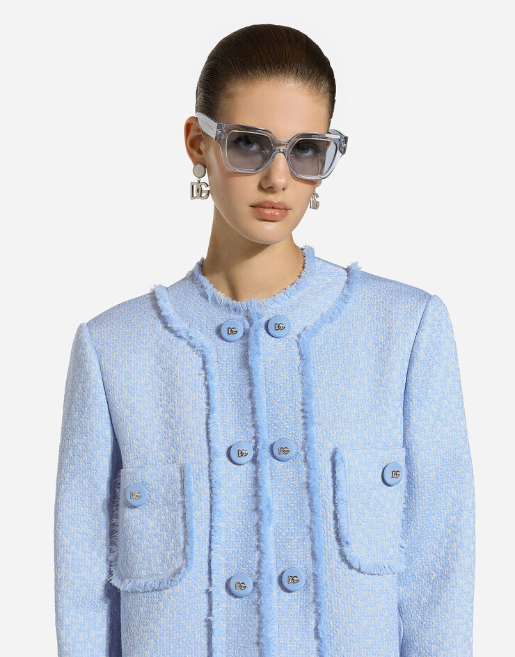 Dolce & Gabbana Einreihiger Mantel aus Raschel-Tweed Azurblau F0C3UTHUMUA