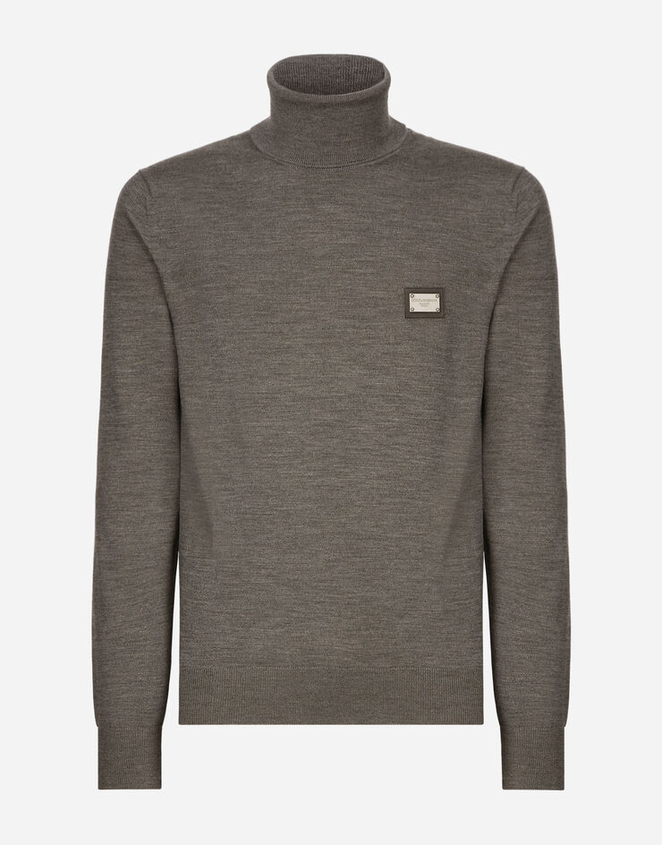 Dolce&Gabbana Wool turtle-neck sweater with branded tag Grey GXO35TJCVC7