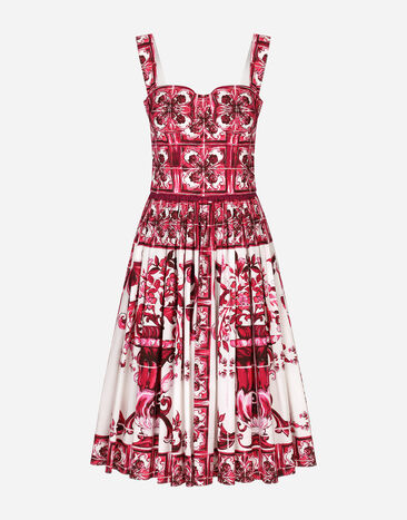 Dolce & Gabbana 마욜리카 프린트 포플린 뷔스티에 미디드레스 화이트 BB7287AW576