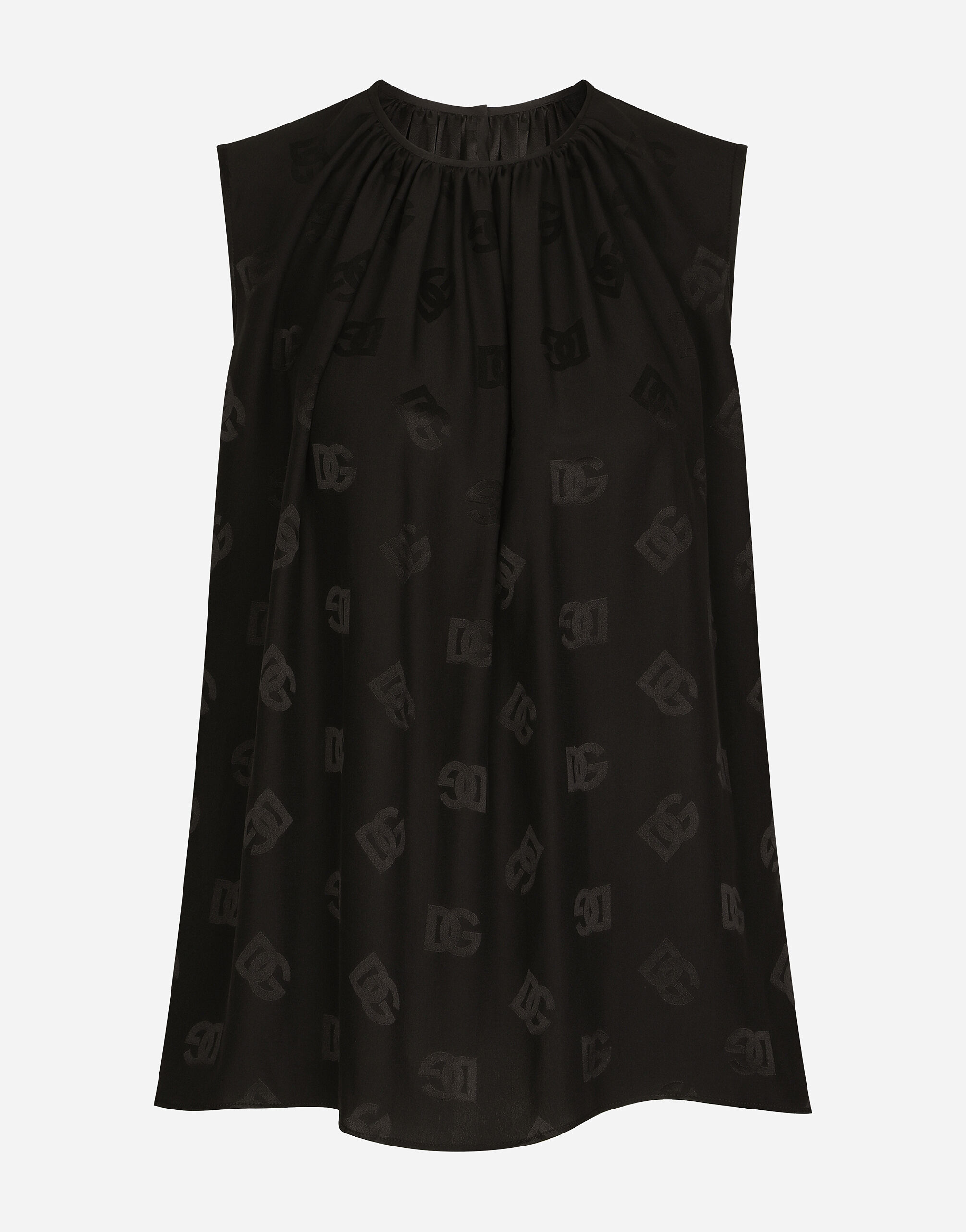Dolce & Gabbana Sleeveless silk top with all-over DG logo Black F761RTFJTBR