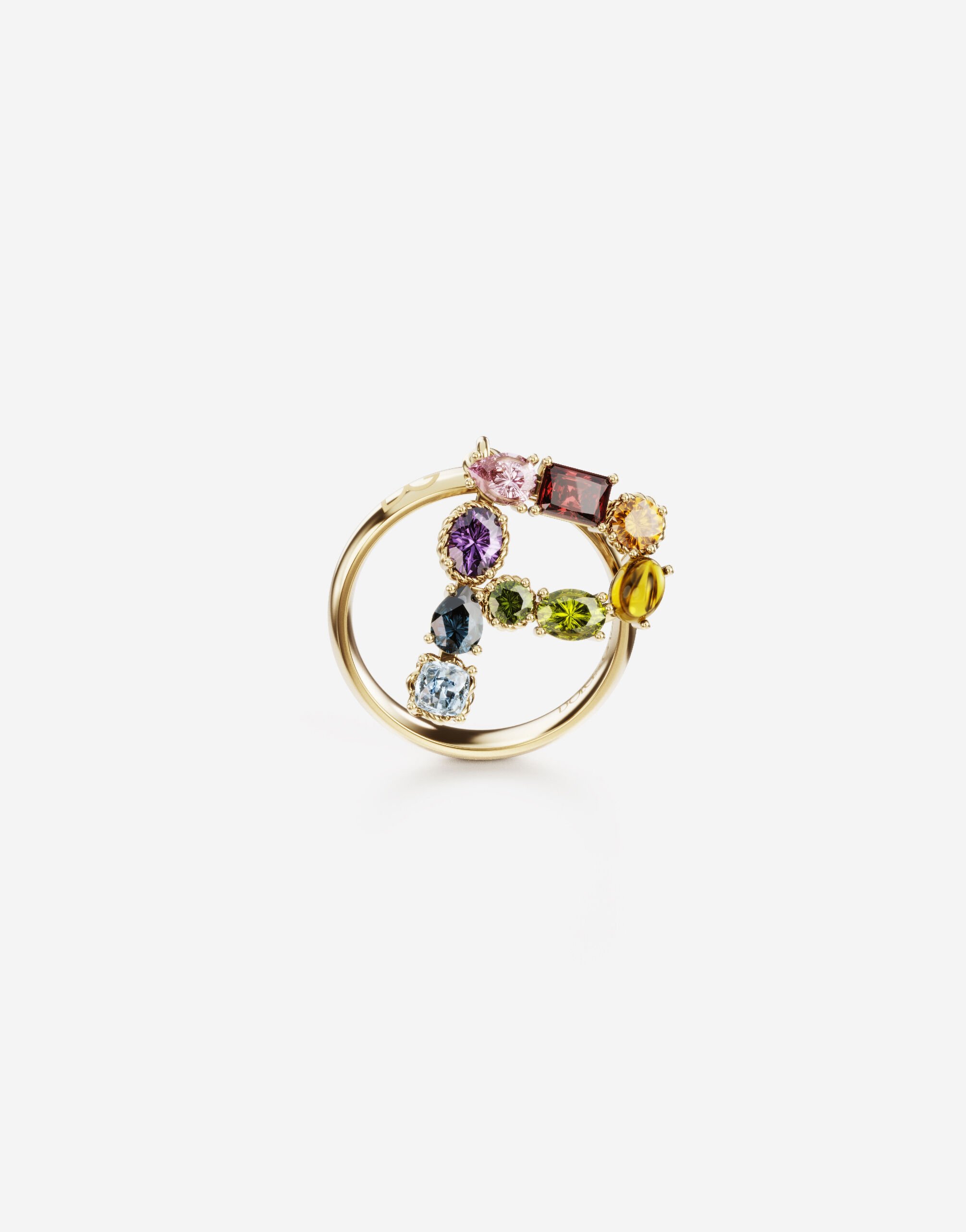 Dolce & Gabbana Rainbow alphabet P ring in yellow gold with multicolor fine gems Gold WAMR2GWMIXS